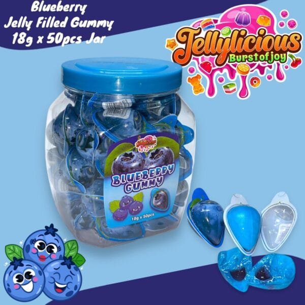 Jellylicious Blueberry Jelly Filled Gummy (50 x 18g) - Halal