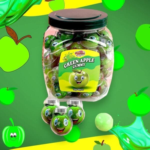 Green Apple Gummy Poster Jellylicious Green Apple Jelly Filled Gummy (50 x 18g) - Halal