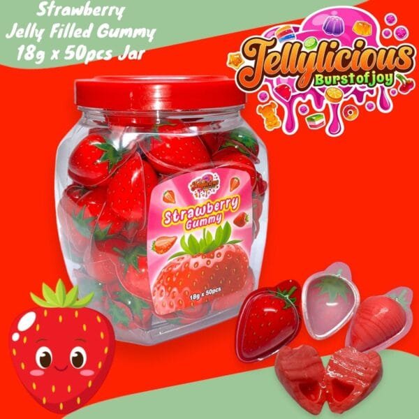 Strawberry Gummy Poster Jellylicious Strawberry Jelly Filled Gummy (50 x 18g) - Halal