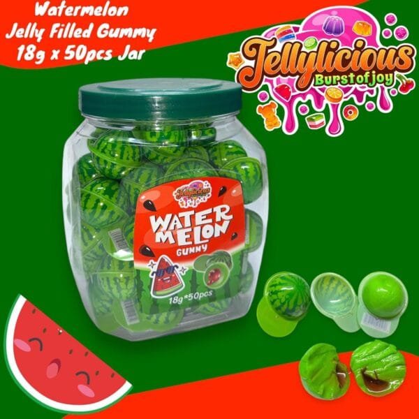 Jellylicious Watermelon Jelly Filled Gummy (50 x 18g) - Halal